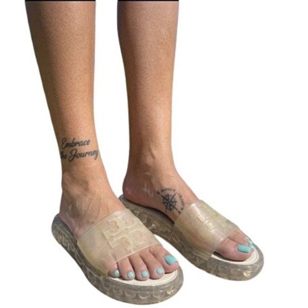 Tory Burch Bubble Jelly Slides Clear Cream Logo‎ Platform Sandals Womens 11B